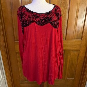 Worthington Scarlet Top with Black Embroidery